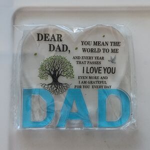 Dear Dad Love Clear Acrylic Heart Shaped Plaque Tree Blue 3.5" Tall Boxed Gift